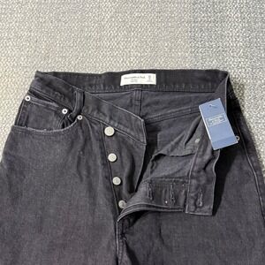 NWT Abercrombie & Fitch The Dad High Rise CrossOver Button-Fly Jeans Black 26/2S